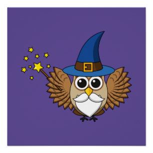 Niedlich Merlin the Wizard Owl Cartoon Poster