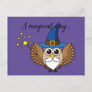 Niedlich Merlin the Wizard Owl Cartoon Text hinz Feiertagspostkarte