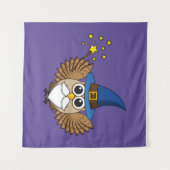 Niedlich Merlin the Wizard Owl Cartoon Wandteppich (Vorderseite (Horizontal))