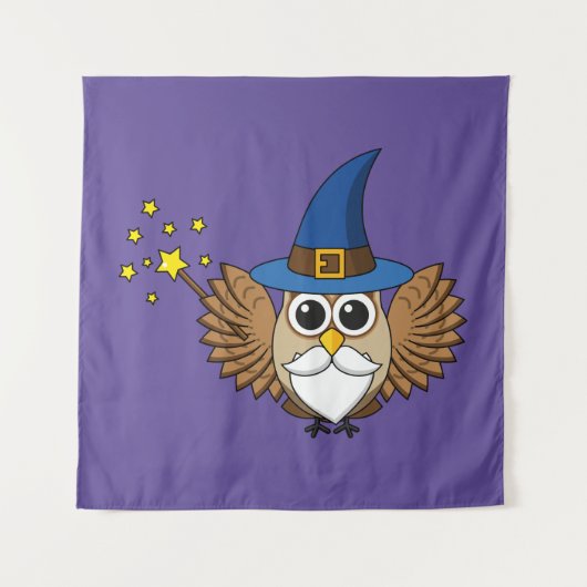 Niedlich Merlin the Wizard Owl Cartoon Wandteppich (Vorderseite)