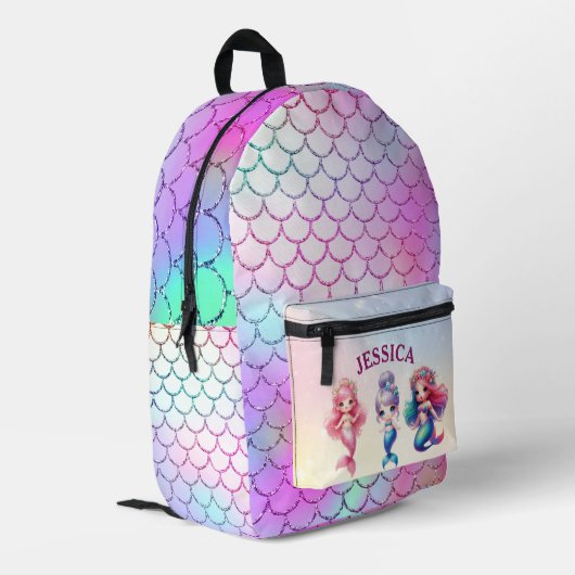 Niedlich Mermaid 4Th Personalisierter Name Bedruckter Rucksack (Rückseitige Ecke links)