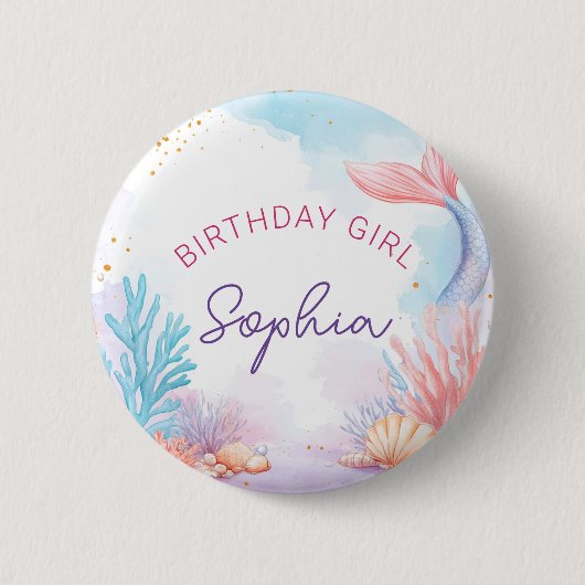 Niedlich Mermaid Birthday Girl Personalisiertes Pa Button (Vorderseite)