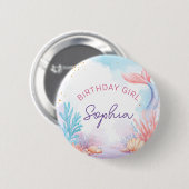 Niedlich Mermaid Birthday Girl Personalisiertes Pa Button (Vorne & Hinten)