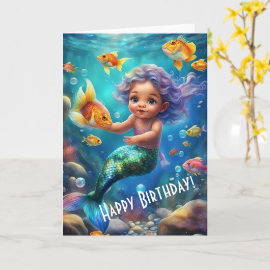 Niedlich Mermaid Birthday Karte (Gelbe Blume)