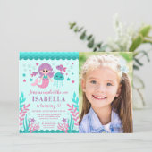 Niedlich Mermaid Birthday Party Foto Einladung (Stehend Vorderseite)