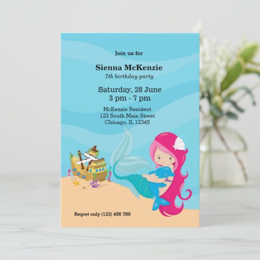 Niedlich Mermaid Einladung (Stehend Vorderseite)