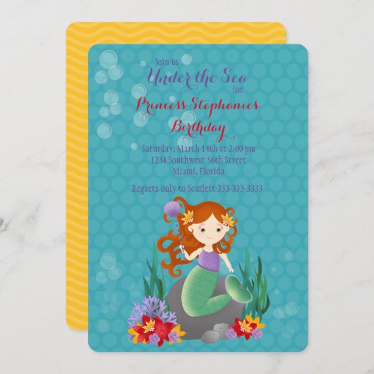 Niedlich Mermaid Einladung (Vorne/Hinten)