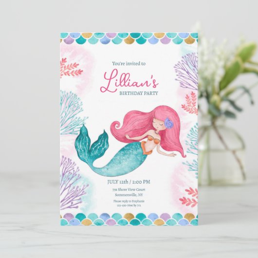 Niedlich Mermaid Einladung (Stehend Vorderseite)
