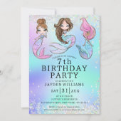 Niedlich Mermaid Girl Birthday Einladung (Vorderseite)