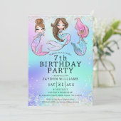 Niedlich Mermaid Girl Birthday Einladung (Stehend Vorderseite)