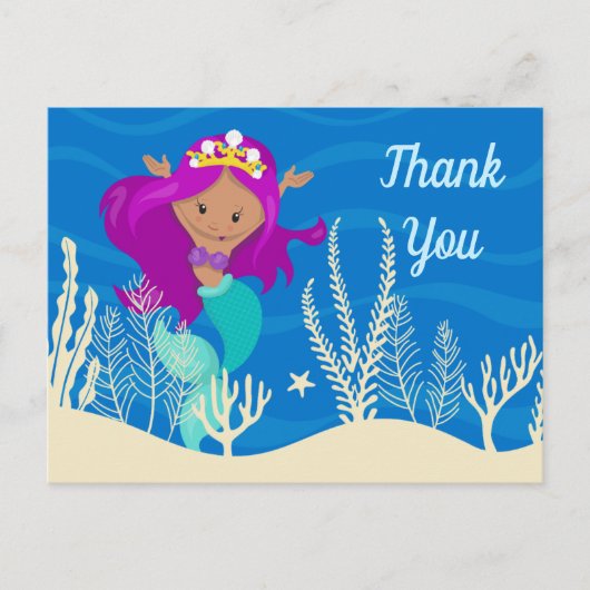Niedlich Mermaid Girl Custom Kids Danke Postkarte (Vorderseite)