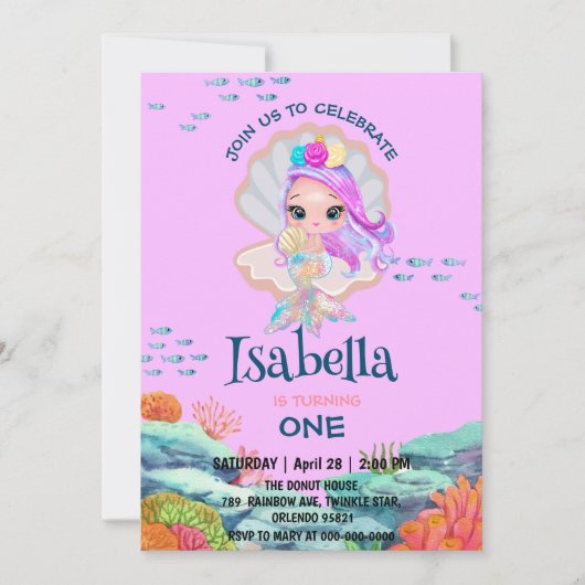 Niedlich Mermaid Glitzer Perle Rainbow Birthday Pa Einladung (Vorderseite)