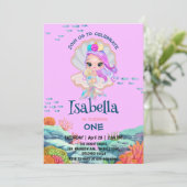 Niedlich Mermaid Glitzer Perle Rainbow Birthday Pa Einladung (Stehend Vorderseite)