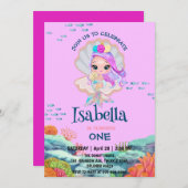 Niedlich Mermaid Glitzer Perle Rainbow Birthday Pa Einladung (Vorne/Hinten)