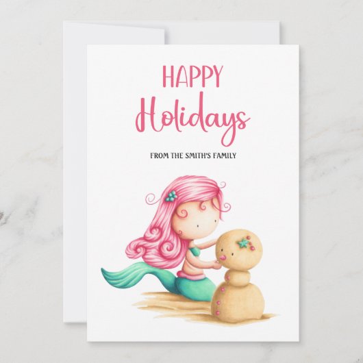 Niedlich Mermaid Happy Holidays Feiertagskarte (Vorderseite)