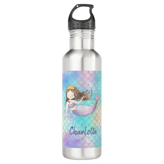 Niedlich Mermaid Individuelle Name Edelstahlflasche (Vorderseite)