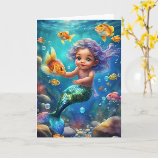 Niedlich Mermaid Karte (Gelbe Blume)