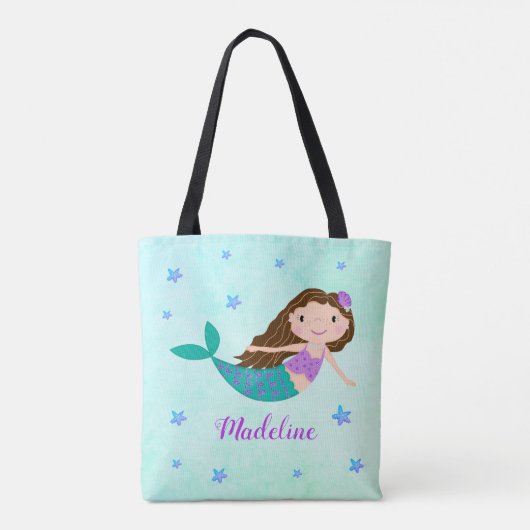 Niedlich Mermaid Lila Glitzer Aqua Tasche (Rückseite)