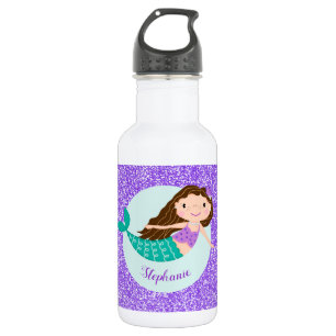 Niedlich Mermaid Lila Glitzer Personalisiert Edelstahlflasche