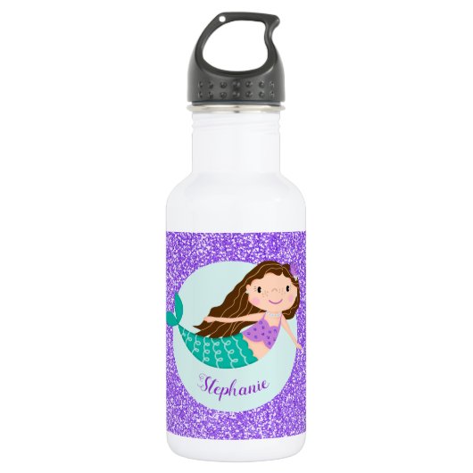 Niedlich Mermaid Lila Glitzer Personalisiert Edelstahlflasche (Vorderseite)