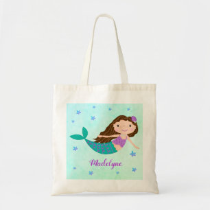 Niedlich Mermaid Lila Glitzer Personalisiert Tragetasche