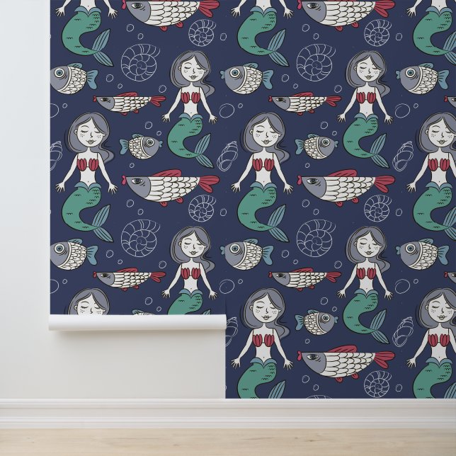 Niedlich Mermaid Muster Tapete (Anwendung)