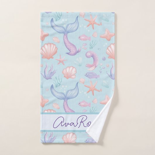 Niedlich Mermaid Pattern Personalisiert Girly Badhandtuch Set (Handtuch)