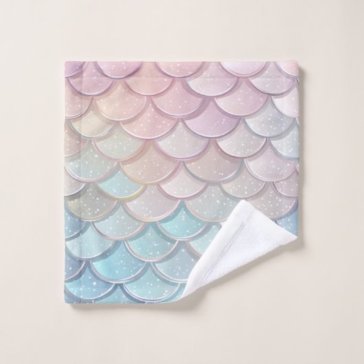 Niedlich Mermaid Pattern Personalisiert Girly Badhandtuch Set (Waschlappen)