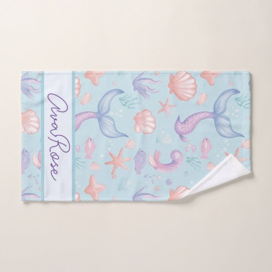 Niedlich Mermaid Pattern Personalisiert Girly Badhandtuch Set (Handtuch)