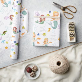 Niedlich Mermaid Personalisiert Geburtstag Geschenkpapier