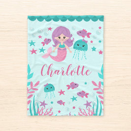 Niedlich Mermaid Personalisiert Girl Fleecedecke
