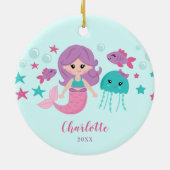 Niedlich Mermaid Personalisiert Girl Keramik Ornament (Hinten)