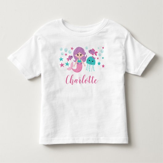 Niedlich Mermaid Personalisiert Girl Kleinkind T-shirt (Vorderseite)