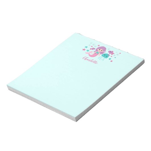 Niedlich Mermaid Personalisiert Kids Notizblock (Rotiert)