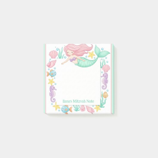 Niedlich Mermaid Personalisiert Mitzvah Notepad Post-it Klebezettel (Vorderseite)