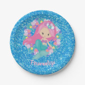 Niedlich Mermaid Pink Blue Glitzer Personalisieren Pappteller (Vorderseite)