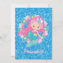 Niedlich Mermaid Pink Blue Glitzer Personalisiert