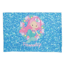 Niedlich Mermaid Pink Blue Glitzer Personalisiert Kissenbezug