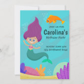 Niedlich Mermaid Printable Birthday Einladung (Vorderseite)