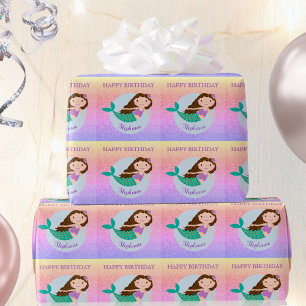 Niedlich Mermaid Rainbow Glitzer Personalisiert Ge Geschenkpapier