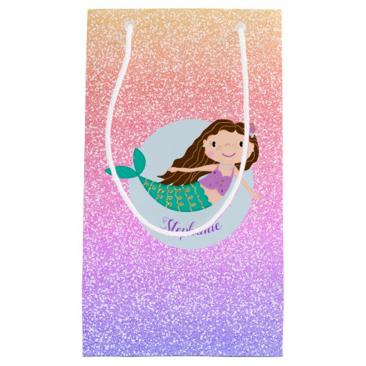 Niedlich Mermaid Rainbow Glitzer Personalisiert Kleine Geschenktüte (Vorderseite)