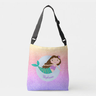 Niedlich Mermaid Rainbow Glitzer Personalisiert Tragetaschen Mit Langen Trägern