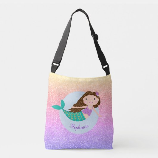 Niedlich Mermaid Rainbow Glitzer Personalisiert Tragetaschen Mit Langen Trägern (Vorderseite)