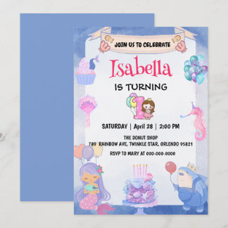 Niedlich Mermaid Rainbow Unicorn 1. Geburtstag Par Einladung
