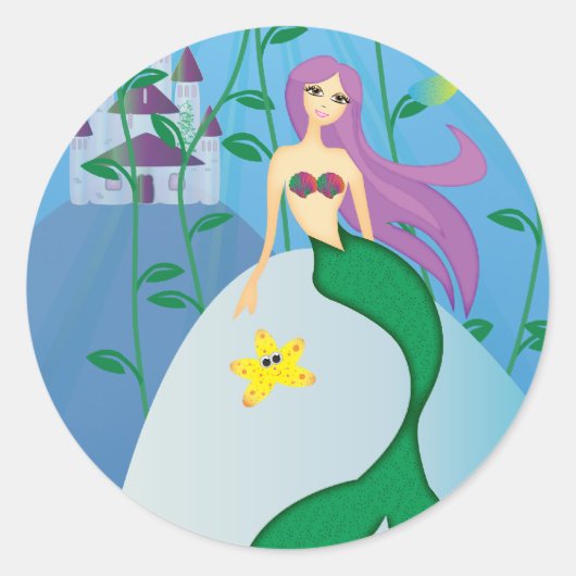 Niedlich Mermaid Runder Aufkleber (Vorderseite)