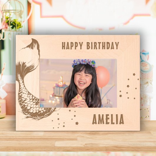 Niedlich Mermaid Schwanz Happy Birthday Girl Foto Geätzte Rahmen
