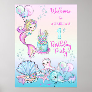 Niedlich Mermaid   Sea Girl's 1st Birthday Party P Poster