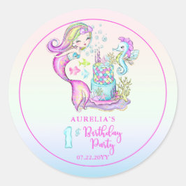 Niedlich Mermaid | Sea Girl's 1st Birthday Party Runder Aufkleber