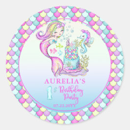 Niedlich Mermaid | Sea Girl's 1st Birthday Party Runder Aufkleber
