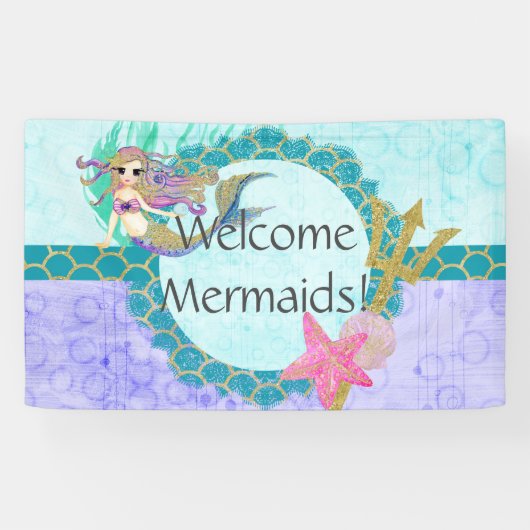 Niedlich Mermaid Welcome Mermaids Geburtstagsparte Banner (Horizontal)